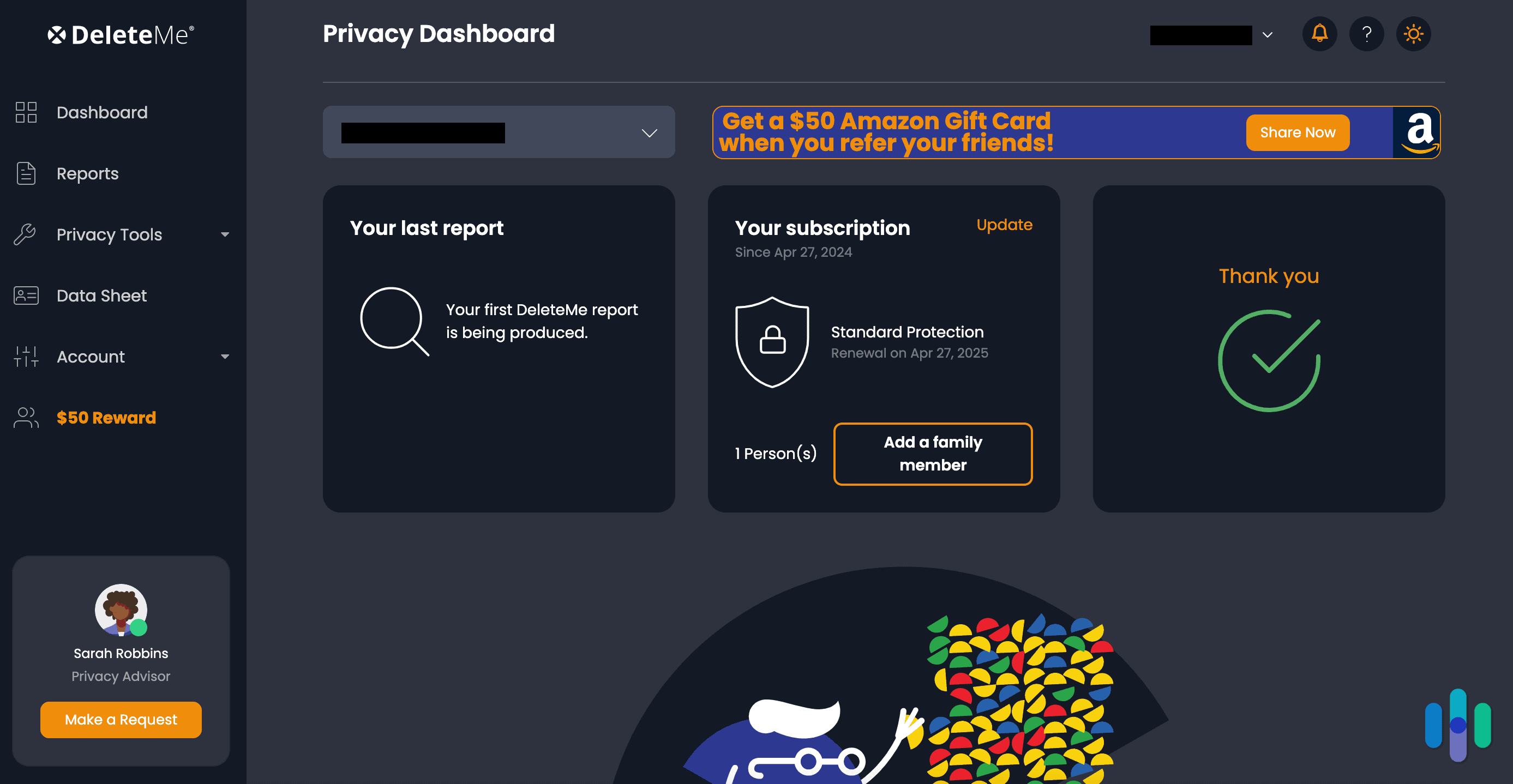 DeleteMe dashboard DeleteMe dashboard